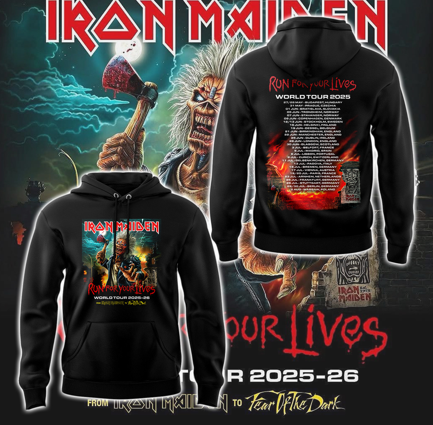 Iron Maiden Run For Your Lives World Tour 2025 Hoodie Gifts For Band Fans